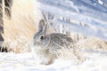 An Eastern Cottontail Sylvilagus floridanus Rabbit Sits in the Snow on the Rural Plains of Colorado in Winter Royalty Free Stock Photo