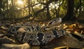 Eastern diamondback rattlesnake on oak leaves