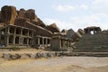 Eastern end of the Hampi Bazaar, Hampi, Karnataka. Sacred Center. A large mandapa on the left has a monolithic Nandi bull. The sta