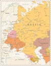Eastern Europe Political Map Vintage Color