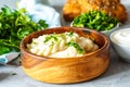 Eastern european dumplings, vareniki with sour cream with parsley Royalty Free Stock Photo