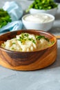 Eastern european dumplings, vareniki with sour cream with parsley Royalty Free Stock Photo