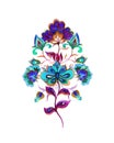 Eastern european fairy flowers. Watercolor floral pattern of folk art ornament Royalty Free Stock Photo