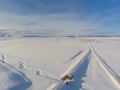 Anatolian train line, drone aerial view / Kars