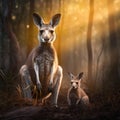 Eastern grey kangaroo with her joey in Gold Coast Austral