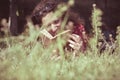 Eastern hipster vintage woman reading book