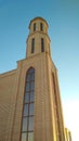 EASTERN, ISLAMIC ARCHITECTURE AND THE BLUE SKY, ORANGE BRICKED WALL