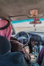 EASTERN JORDAN - APRIL 3, 2017: Local arab driver on the desert road in the eastern Jord