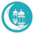 Eastern lanterns with moon crescent. Islamic round symbol