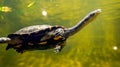 Eastern long-necked turtle also known as Chelodina longicollis Swimming
