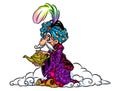 Eastern magic lamp Wizard cartoon illustration