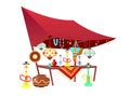 Eastern market tent with souvenirs cartoon vector illustration