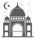Eastern night icon. Moon above islamic city silhouette