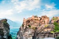 Eastern Orthodox Monastery of Varlaam in holy complex in the famous valley of the Meteora rocks in Greece. Great amazing world. Royalty Free Stock Photo