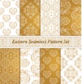 Eastern seamless patterns. Set in gold white colors.