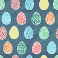 Eastern sketch eggs. Vector illustration. Vector seamless pattern with colorful eggs background