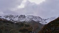 Eastern snow-capped Ortler massif near Sulden, South Tyrol, Alps, Italy, a ski resort, with top station of cableway. Royalty Free Stock Photo