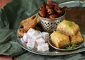 Eastern sweets - baklava, dates, turkish delight Royalty Free Stock Photo