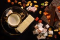 Natyutmort oriental sweets and a cup of hot coffee Royalty Free Stock Photo