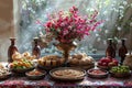 Eastern sweets and food on table