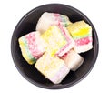 Eastern sweets Turkish delight in color coconut chips Royalty Free Stock Photo