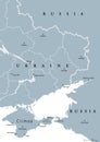 Eastern Ukraine, Crimea and Donbass, gray political map