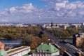 Eastern Warsaw, Poland panoramic aerial view on Vistula River