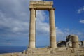 Eastern wing of the Hellenistic stoa on the Acropolis of Lindos. Rhodes island, Greece Royalty Free Stock Photo