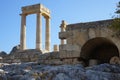 Eastern wing of the Hellenistic stoa on the Acropolis of Lindos. Rhodes island, Greece Royalty Free Stock Photo