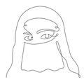 Eastern woman in hijab and veil, one line art, hand drawn oriental arab girl dressed in chador continuous contour.Traditional Royalty Free Stock Photo