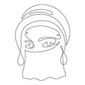 Eastern woman in turban and veil, one line art, hand drawn oriental arab girl dressed in chador continuous contour.Traditional Royalty Free Stock Photo