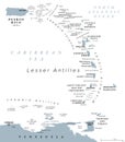 Eastern Caribbean islands, Leeward and Windward Islands, gray political map Royalty Free Stock Photo