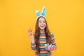 eastertide. time for fun. adorable funny kid on egg hunt. easter spring holiday. happy teen girl Royalty Free Stock Photo