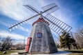 Eastham Windmill was built in 1680 and today, this historic old fashioned mill sits in a Cape Cod Park in Massachusetts Royalty Free Stock Photo