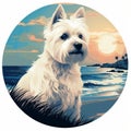 West Highland Terrier Dog Sunset Painting - Stencil-based Style
