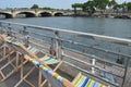 Easy chairs by the river Siene in Paris, France Royalty Free Stock Photo