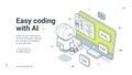 Easy Coding With AI For Web Development Isometric Banner Vector Illustration Royalty Free Stock Photo