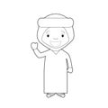 Easy coloring cartoon character from Algeria dressed in the traditional way of Tuareg men. Vector Illustration