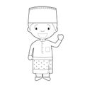 Easy coloring cartoon character from Brunei dressed in the traditional way Vector Illustration