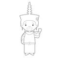 Easy coloring cartoon character from Cambodia dressed in the traditional way Vector Illustration