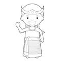 Easy coloring cartoon character from East Timor dressed in the traditional way Vector Illustration