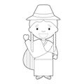 Easy coloring cartoon character from Ecuador dressed in the traditional way Vector Illustration