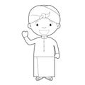 Easy coloring cartoon character from Indonesia dressed in the traditional way Vector Illustration