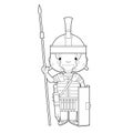 Easy coloring cartoon character from Italy dressed in the traditional way as a Roman Legionary. Vector Illustration