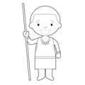 Easy coloring cartoon character from Kenya dressed in the traditional way of the Masai tribe. Vector Illustration