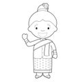 Easy coloring cartoon character from Laos dressed in the traditional way Vector Illustration