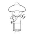 Easy coloring cartoon character from Mongolia dressed in the traditional way Vector Illustration