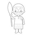 Easy coloring cartoon character from New Zealand dressed in the traditional way of the Maori tribe. Vector Illustration