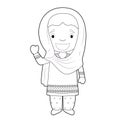 Easy coloring cartoon character from Pakistan dressed in the traditional way Vector Illustration