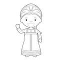 Easy coloring cartoon character from Russia dressed in the traditional way Vector Illustration